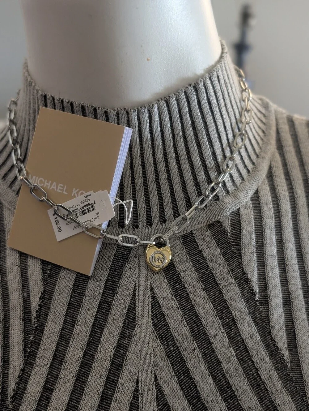 Michael Kors Necklace,Michael Kors Silver Necklace Lowith Gold Heart Charm